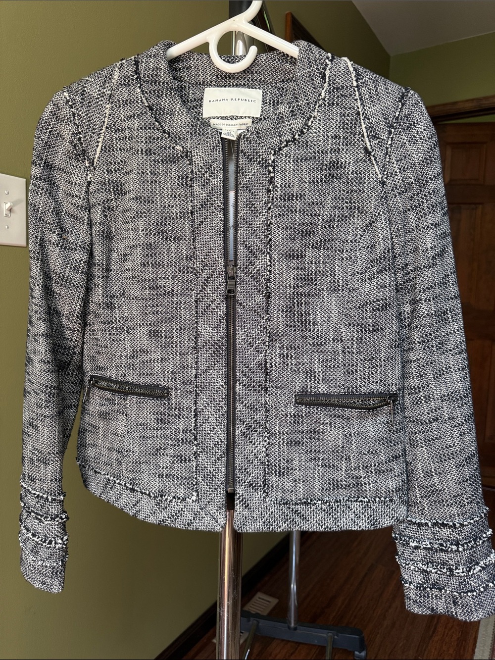 Banana Republic Black & White Tweed Zip-Front Jacket